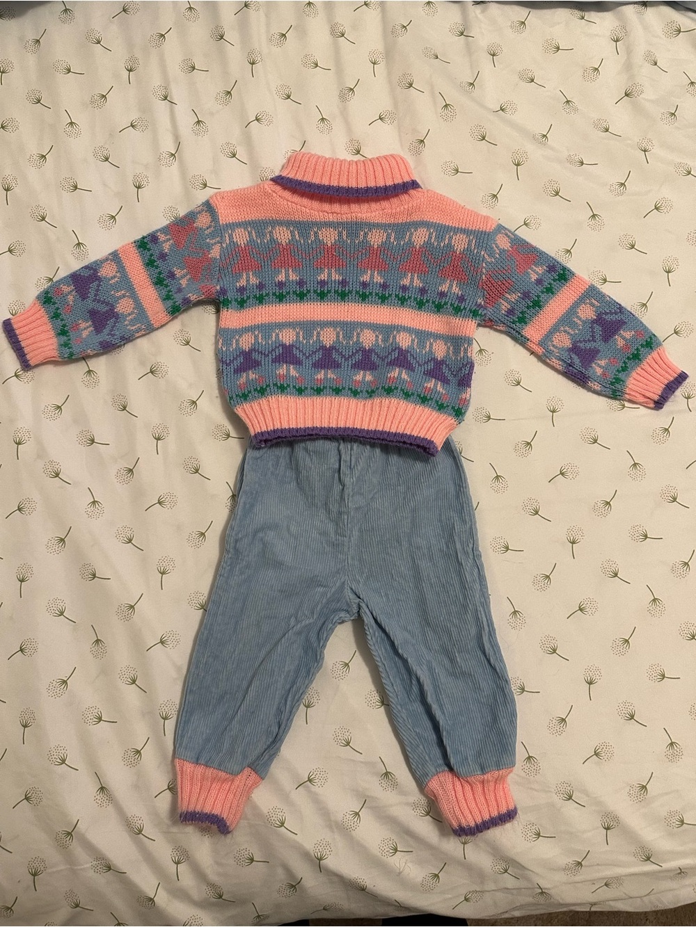 Vintage pink and blue matching set with cozy sweater and corduroy pants 12m